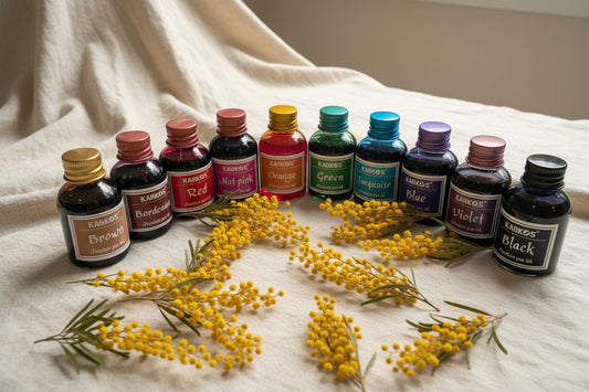 Karkos fountain pen ink in all 10 colours, 30ml bottles