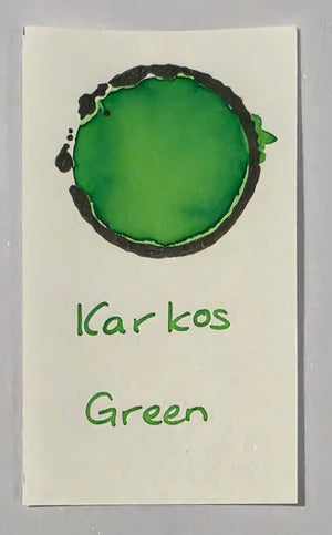 Karkos Green ink written swatch on paper