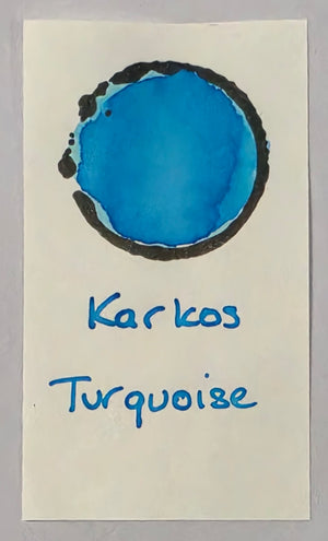 Karkos Turquoise ink written swatch on paper